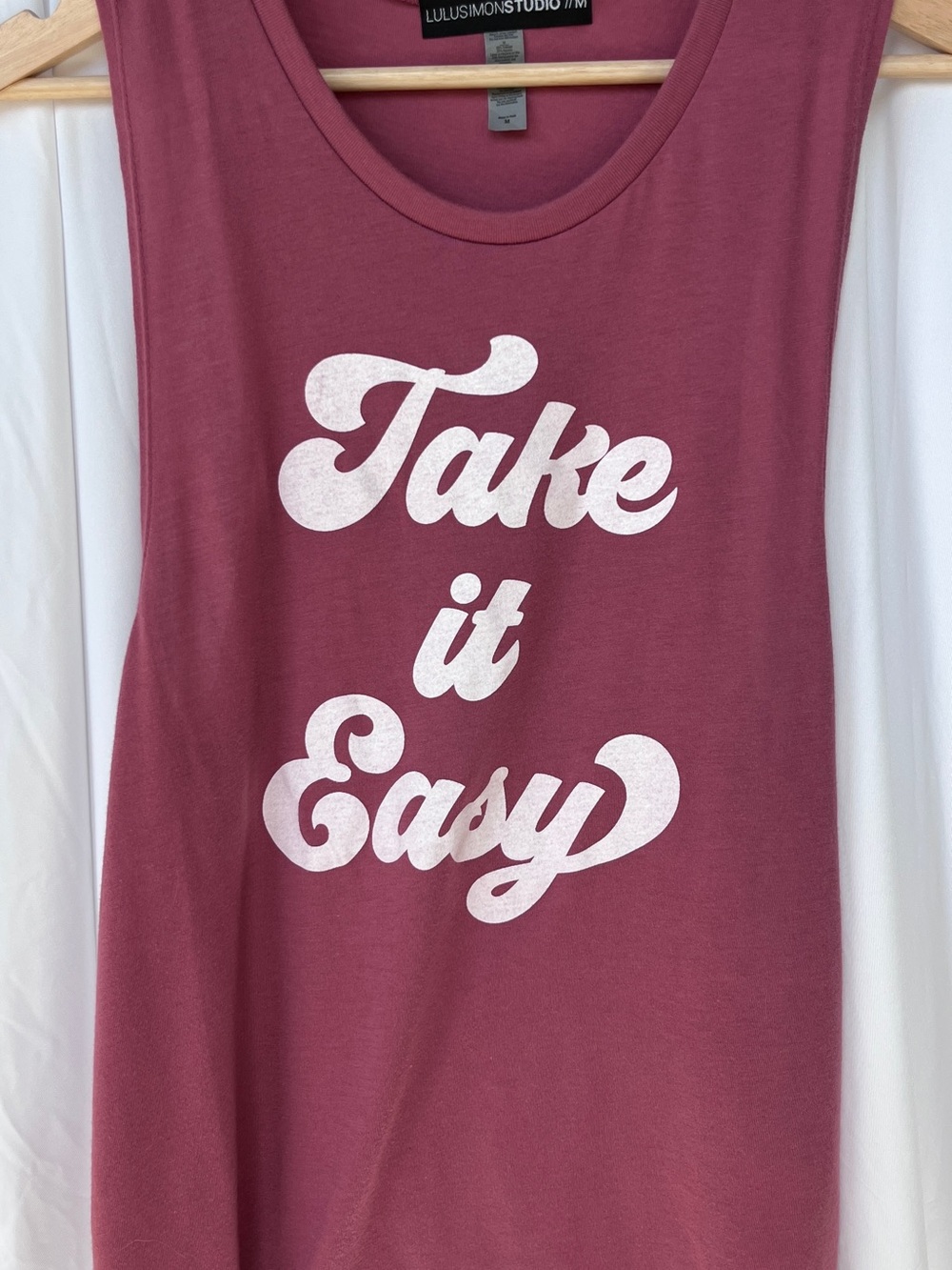 Red/Light Maroon Graphic Tank with White 'Take it Easy' Print